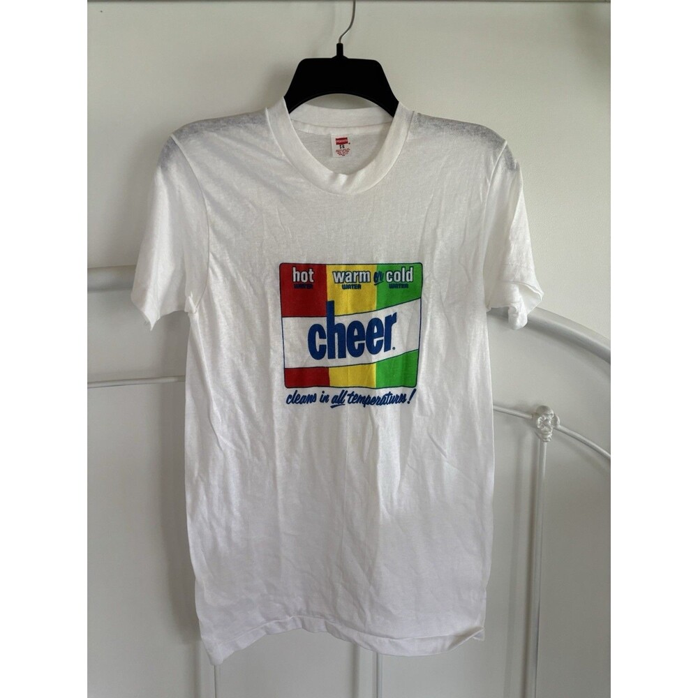 Vintage 60s 70s Cheer Laundry Detergent promo T Shirt White Size S Promotional